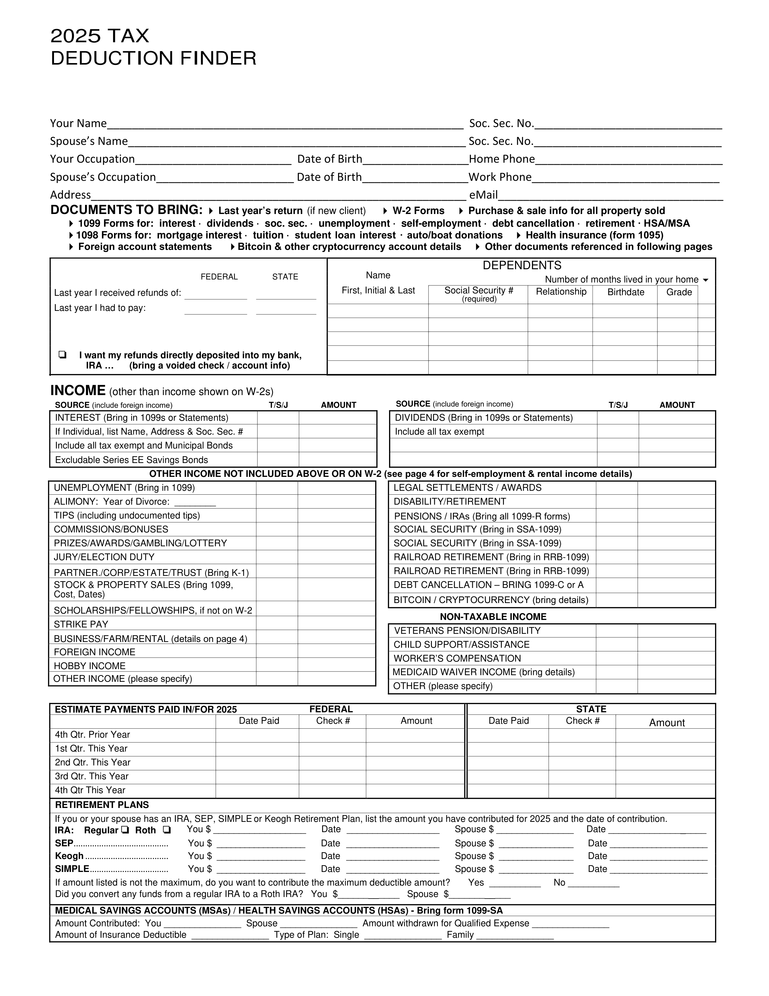 2025 Universal Tax Deduction Finder 